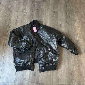 Edikted Faux Leather Oversize Bomber Jacket